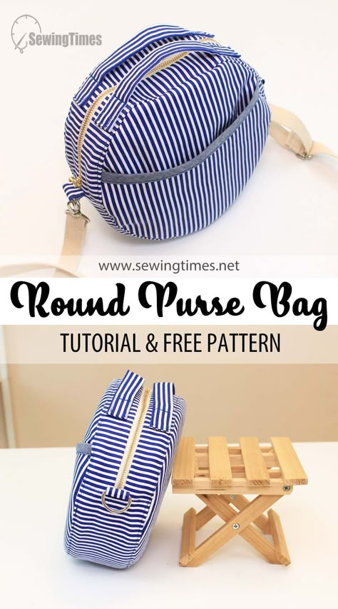 DIY ROUND PURSE BAG | Circle Crossbody Bag Tutorial & Free Pattern [sewingtimes] Diy Round Purse Bag, Round Purse Diy, Round Bag Sewing Pattern, Round Purse Pattern Free Sewing, Circle Bag Diy, Round Bag Diy, Fabric Bags Pattern Free Sewing Projects, Small Purse Sewing Pattern, Easy Purse Pattern Free