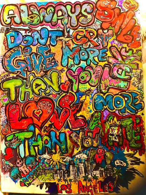 #Cool #illustration #unique #angel #painting  #colorful #love #heart #hate #paintmarkers #hidden #messages #talente #artist #alien11:11 #newschool #canvas Positive Graffiti Art, Motivational Graffiti Art, Positive Graffiti, Love Graffiti Art Words, Grafitti Quotes Street Art Messages, Positive Painting, Yolo Quote, Deep Graffiti Quotes, 3d Fonts