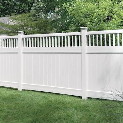 Vinyl Fence Landscaping, Vinyl Fence Colors, Fence With Lattice Top, White Vinyl Fence, Vinyl Fence Panels, Vinyl Fencing, Vinyl Panels, Front Fence, White Fence