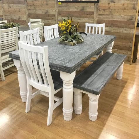 Slate Dining Set - #1 item added to cart. Highly durable epoxy like finish on table top/solid wood...Perfect for you Urban Farmhouse! Table, Chairs & Bench - $1099 #rfdepot #urbanfarmhouse #farmhouse  #homedecor #diningtable #diningroom #musthave #furniture #dining Refurbished Table, Rustic Italian Home, Farmhouse Table Setting, Dining Table Makeover, Kitchen Table Makeover, Rustic Farmhouse Table, Farmhouse Dining Room Table, Farmhouse Kitchen Tables, Western Furniture