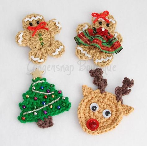 Christmas Appliques | Craftsy Crocheted Christmas Ornaments, Christmas Appliques, Christmas Applique Patterns, Reindeer Applique, Crochet Reindeer, Christmas Cupcakes Decoration, Christmas Gift Tags Handmade, Crochet Applique Patterns Free, Crocheted Christmas