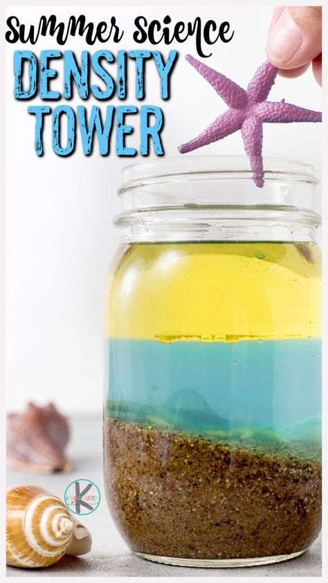 The summer is the perfect time for sneaking in some fun summer science experiments while having an outrageously fun time with a summer activity for kids! In this density tower, children will learn about the layers of the ocean as they make a simple beach science experiment. This beach theme preschool activities is perfect for pre-k, kindergarten, first grade, 2nd grade, 3rd grade, and 4th graders too.  You will love this clever ocean themed science experiments that is a cool twist on the classic Beach Science Activities Preschool, Ocean Science Experiments, Beach Science, Density Tower, Beach Theme Preschool, Balloon Science Experiments, Density Experiment, Summer Science Experiments, Summer Activity For Kids