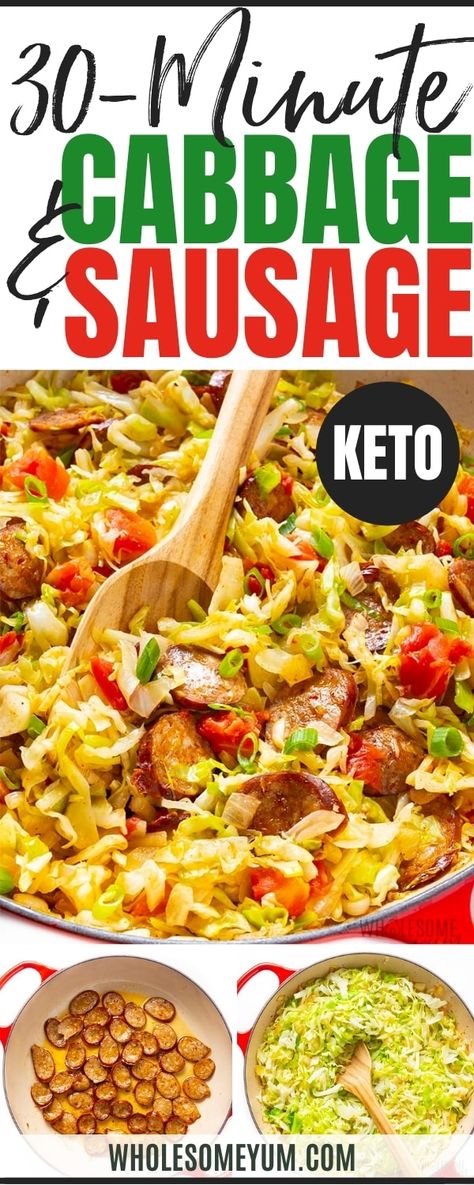 Fried Cabbage And Sausage, Sausage Keto, Cabbage And Smoked Sausage, Cabbage Sausage, Sausage And Cabbage, Sausage Cabbage, Fried Cabbage With Sausage, Keto Cabbage, Sausage Skillet