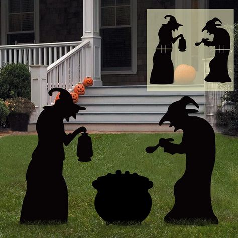 PRICES MAY VARY. PACKAGE INCLUDES: 2 witches and cauldron silhouette halloween yard decorations outdoor( 10 stakes included ). Each witch is about 27.5 inches high. Setting the creepy mood for Halloween yard. HIGH-QUALITY: The witch Halloween decorations outdoor are made of thick corrugated plastic cardboard sheets (Not Cardboard). Sturdy and durable as outdoor Halloween decorations. Waterproof withstands weather well, no matter wind or rain. NEW DESIGN by Ivenf: Inspired by typical silhouette o Cauldron Silhouette, Halloween Witch Cauldron, Outside Halloween Decorations, Halloween Outdoor Decoration, Halloween Yard Signs, Scary Halloween Decorations Outdoor, Halloween Decorations Outdoor, Witch Silhouette, Halloween Witch Decorations