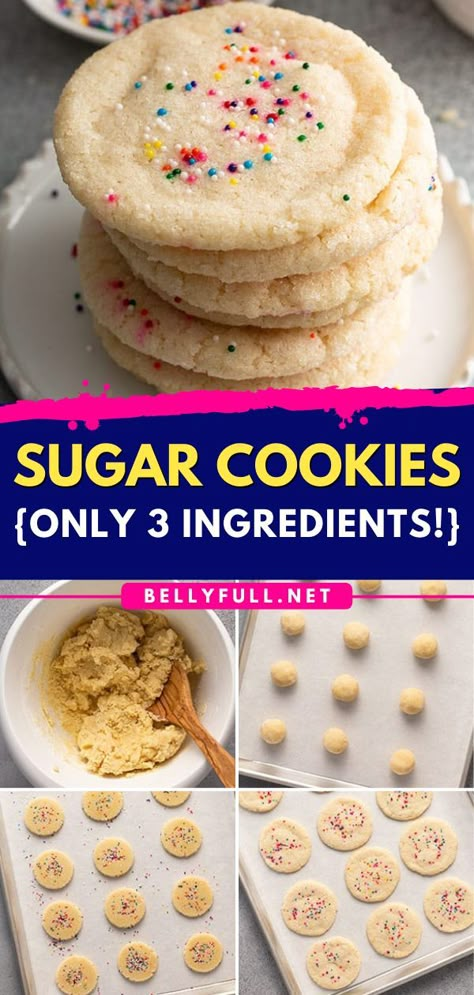 A foolproof baking recipe! You can whip up this dessert idea anytime. With just 3 pantry ingredients and no egg, you can have these quick and easy sugar cookies that are sweet, buttery, and delicious. No chilling, no rolling required! Limited Ingredient Cookies, Easy Cheap Baking Recipes, Cookie Recipes Without Flour, Baking Recipes No Milk, Easy Desserts Without Butter, Baking Recipes No Eggs, Dessert With No Egg, Easy Recipes With Stuff You Already Have, 4 Ingredient Sugar Cookies