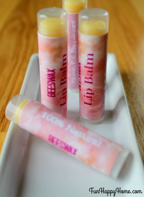 Beeswax Lip Balm Recipe - Fun Happy Home Beeswax Ideas, Easy Lip Balm Recipe, Peppermint Lip Balm Recipe, Beeswax Lip Balm Recipe, Diy Peppermint Lip Balm, Easy Lip Balm, Carmex Lip Balm, Lip Balm Recipe, Diy Lip Balm Recipes