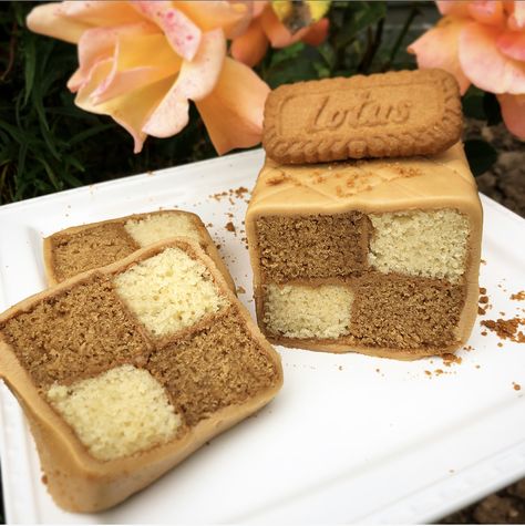 Biscoff Battenberg Recipe - TheVeganKind Pudding Ideas, Cake Book, Biscoff Recipes, Baking Projects, Biscoff Spread, British Baking, Vegan Christmas, Incredible Recipes, Baking Tins