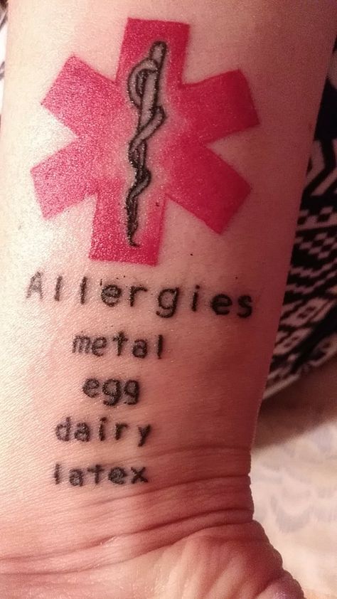 Allergy Tattoo Medical, Allergy Tattoo Ideas, Tattoo Allergy, Medical Alert Tattoo, Medical Tattoo, Medical Alert, Allergies, Tattoo Quotes, Tatting