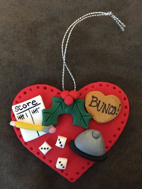 Handmade Clay Bunco Christmas Ornament by ClayCottageDesigns Bunco Ornaments Diy, Bunco Party Themes, Bunco Gifts, Bunco Themes, Bunco Game, Bunco Party, Wine Glass Decals, Burlap Signs, Ornament Exchange