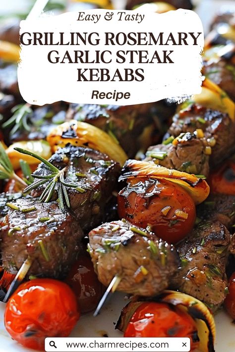 Elevate your grilling game with Rosemary Garlic Steak Kebabs, a dish that combines the robust flavors of fresh rosemary and garlic with the succulence of perfectly grilled steak. These kebabs are not just a meal; they're an aromatic journey that promises to tantalize your taste buds and leave you craving more. Ideal for backyard barbecues, family gatherings, or a special dinner under the stars, these steak kebabs bring a gourmet touch to your outdoor cooking. Let's embark on creating this sizzling delight, where the fragrance of rosemary and the richness of garlic transform steak into a culinary masterpiece. Steak Kebab Recipes, Rosemary Dinner, Rosemary Steak, Dinner Under The Stars, Steak Kebabs, Garlic Steak, Tender Steak, Rosemary Garlic, Marinated Steak