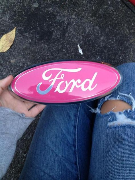 Pink ford emblem. (I wonder how long it would take for my hubby to see this on the truck) lol Pink Truck Accessories, Ford Emblem, Ford Girl, Ford Powerstroke, Pink Truck, Built Ford Tough, Ford Logo, Girly Car, Truck Yeah