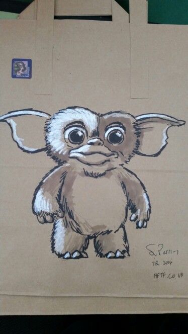 Gizmo the Mogwai Gremlin Drawing Easy, Gizmo Gremlins Tattoo, Gremlins Drawing, Gizmo Drawing, Gremlin Drawing, Gizmo Painting, Gizmo Tattoo, Gremlins Art Drawings, Mogwai Gremlins