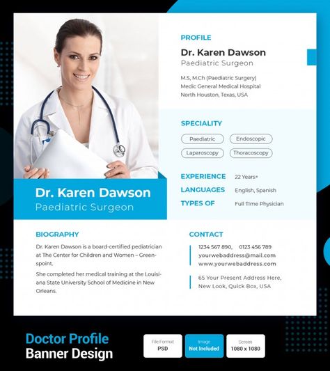 Doctor profile resume or cv design Premi... | Premium Psd #Freepik #psd #design #template #medical #doctor Doctor Profile, Curriculum Vitae Examples, Health Care Assistant, Profile Website, Pediatric Surgery, Doctor Names, Aesthetic Doctor, Medical Doctor, Cv Design