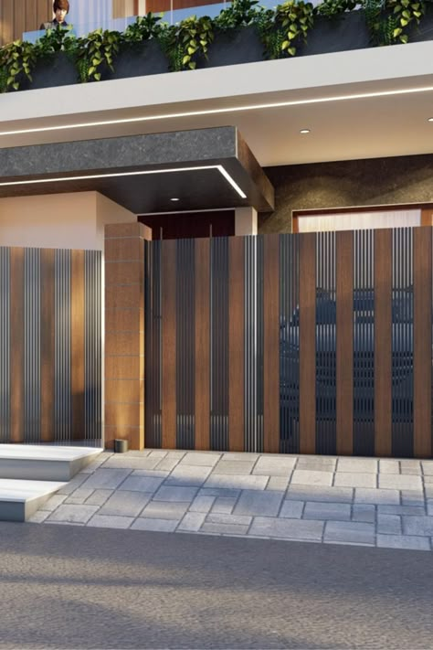 Modern Front Gate Design, Modern Gate Design, Latest Main Gate Designs, Wooden Gate Designs, Iron Main Gate Design, Gate Design Ideas, Contemporary Gates, Modern Main Gate Designs, Home Gate Design