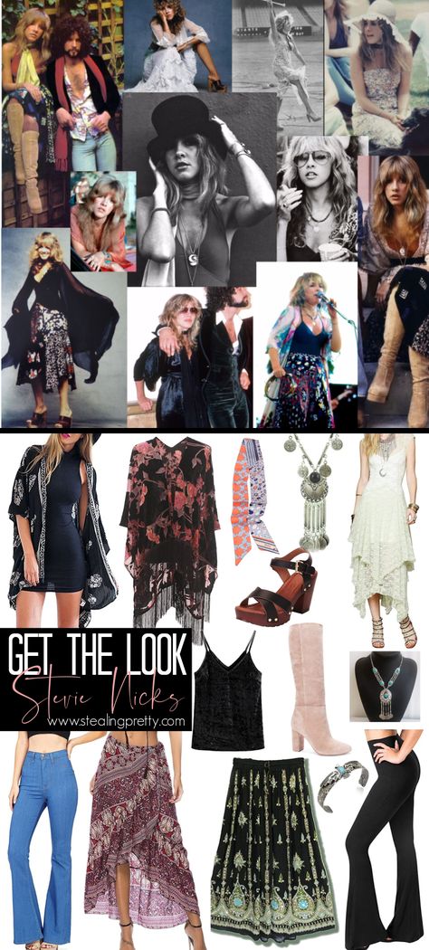 Stevie Nicks Makeup Ideas, Stevie Nicks Couple Costume, Stevie Nicks Cowboy Boots, What To Wear To A Fleetwood Mac Concert, Stevie Nicks Style Outfits Clothes, 70s Stevie Nicks Style, Stevie Nicks Concert Outfits Inspiration, Outfits Inspired By Stevie Nicks, Stevie Nicks Summer Outfits