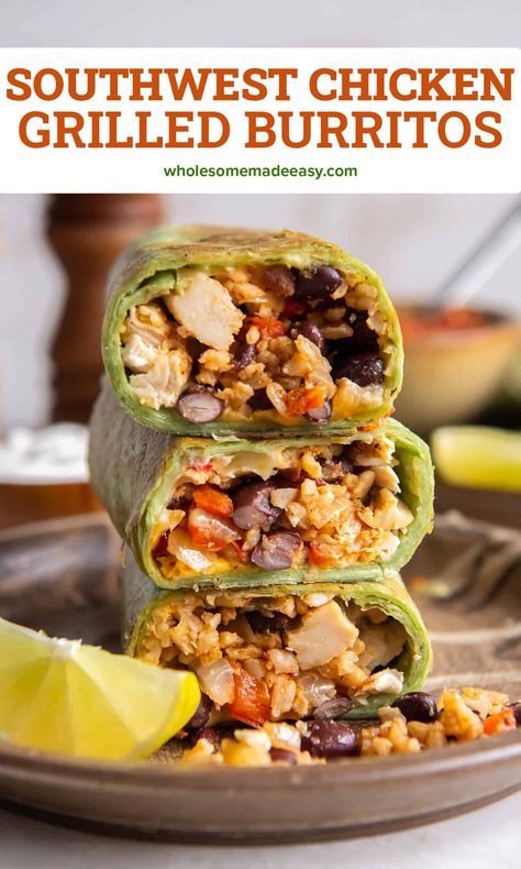 Bean And Chicken Burrito, Grilled Burritos, Chicken Rice Beans, Crispy Chicken Wraps, Burrito Recipe Chicken, Rice Black Beans, Cravings Recipes, Mexican Tortilla, Tortilla Casserole