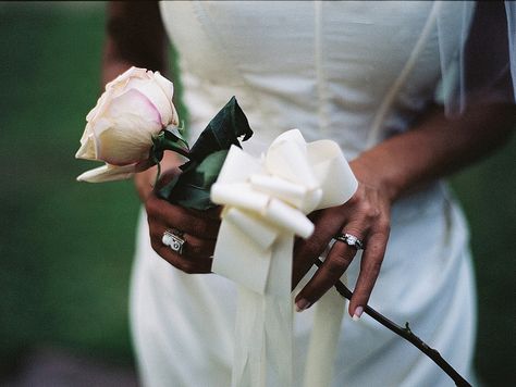 Idea of single rose for girls to hold- big ribbob helps offset Much better with the ribbon!!!!!! Single Rose For Bridesmaids, Bridesmaid Holding Single Flower, Bridesmaid With Single Rose, Bridesmaids With One Rose, Single Rose Bouquet Wedding, One Rose Bridesmaid Bouquet, Single Flower For Bridesmaids, Single Stem Wedding Bouquet, Small Floral Bouquet