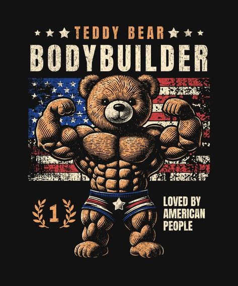 teddy bear bodybuilder T-Shirt Design Template Fitness Tshirt Design, Bear Tshirt Design, Bear Tshirts, Fitness Design Gym, Cotton Graphic Tee With Bear Design, Bear Graphic Shirt, Casual Cotton T-shirt With Bear Design, T-shirt Print Design, Cool Shirt Designs