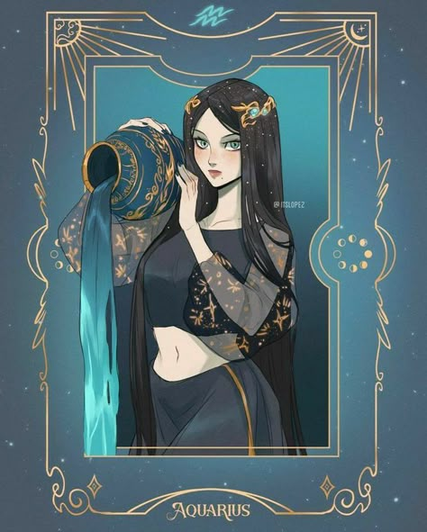 Aquarius Character, Itslopez Art, Laia Lopez, Aquarius Art, Zodiac Characters, Pinturas Disney, Tarot Art, Mythology Art, Zodiac Art