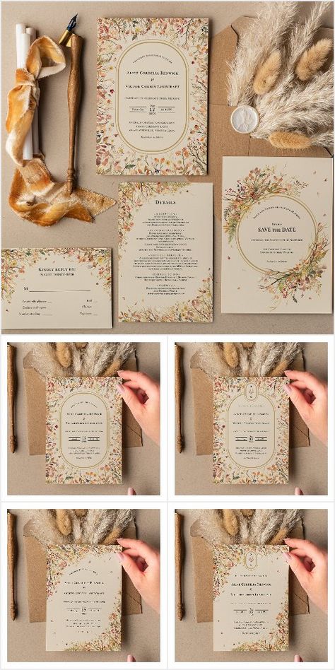 Autumn Florals, Orange Terracotta, Black Typography, Botanical Elements, Beige Wedding, Red Copper, Wedding Suite, Falling Leaves, Fall Color