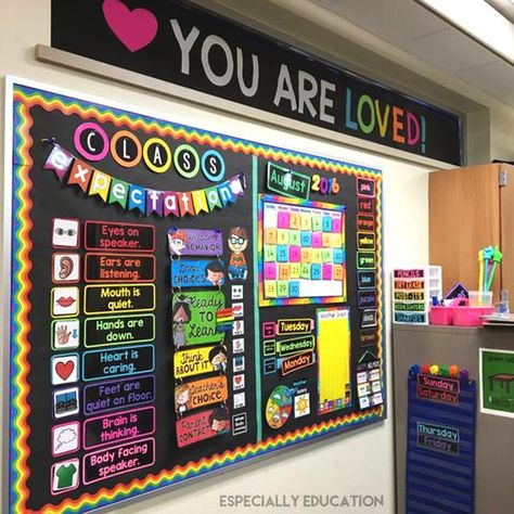 Rainbow Theme Classroom, Kindergarten Classroom Setup, Bored Teachers, Kindergarten Classroom Decor, Prek Classroom, Self Contained Classroom, Preschool Classroom Decor, Elementary Classroom Decor, Classroom Organisation