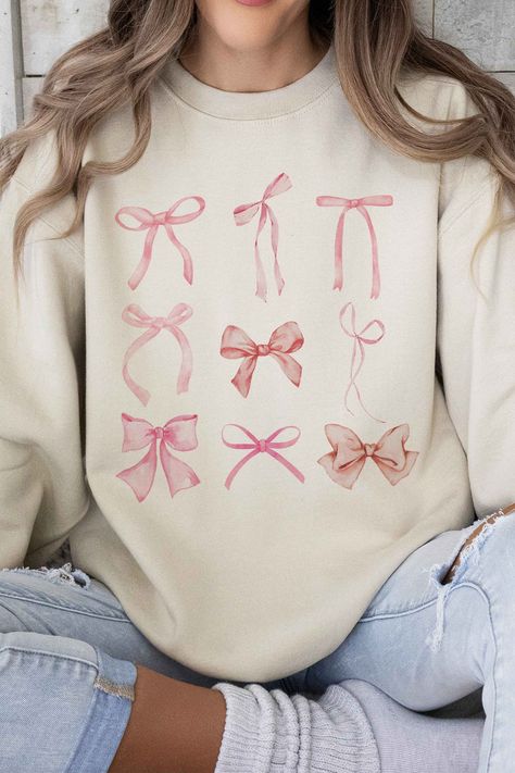 Pink Bows Oversized Graphic Sweatshirt Sweatshirt And Shirt Outfit, Pink Bows, Los Angeles Style, Cozy Fits, Sheer Fabric, Pink Sweatshirt, Oversized Sweatshirt, Clothing Co, Air Jet