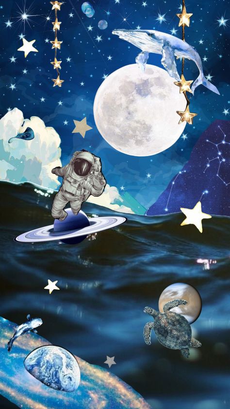 Space Whale, Whale Theme, Ocean Illustration, Space Animals, Sea Of Stars, Ipad Aesthetic, Soul Connection, Space Backgrounds, Sea Painting