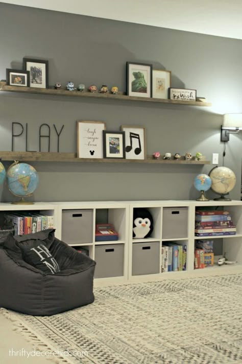 Diy Toy Storage, Basement Playroom, Boys Playroom, Thrifty Decor Chick, Toddler Playroom, Kids Playroom Decor, Playroom Storage, Playroom Design, Kids Room Organization