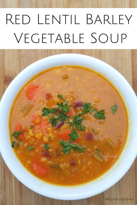 Red Lentil Vegetable Soup, Recipe With Barley, Barley Lentil Soup, Soup With Barley, Barley Vegetable Soup, Healthy Slices, Red Lentil Soup Recipe, Lentil Soup Recipe, Vegetable Soup Recipe