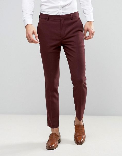 ASOS WEDDING Skinny Suit Pant In Burgundy Micro Texture Wedding Suits Men Burgundy, Suits Men Burgundy, Burgundy Pants Men, Gents Shirts, Asos Wedding, Maroon Pants, Mens Fashion Dressy, Outfit Hombre, Pants Outfit Men