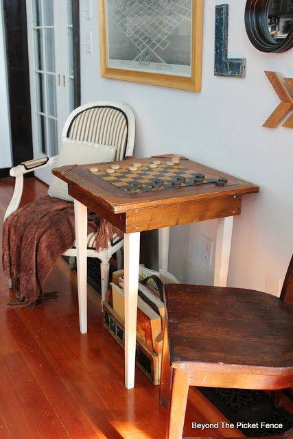 Painted Chess Table, Diy Checkerboard Table, Kansas Farmhouse, Checker Table, Checkers Table, Game Table And Chairs, Checkerboard Table, Checkered Table, Geek Room