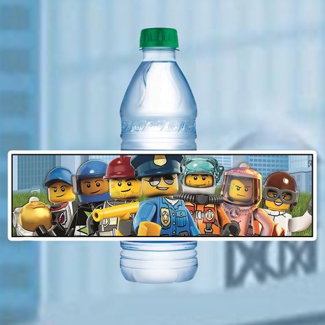 FREE Lego City Adventures Birthday Party Printable Files | Banner | Cupcake Toppers | Water Bottle Labels Lego Police Birthday Party, Lego City Party Ideas, Lego Birthday Party Decorations Free Printable, Lego Candy Bar, Lego City Birthday Party Decorations, Lego Water Bottle Labels Free, Lego City Birthday, Lego Birthday Thank You Tags, Lego City Adventures