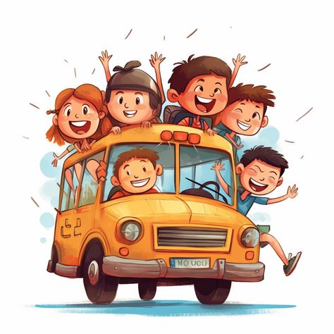 Bus Cartoon Image, Children's Day School, Bus Images, Bus Sekolah, Cartoon School Bus, Illustration School, Kindergarten Parent, Bus Cartoon, Bus Png