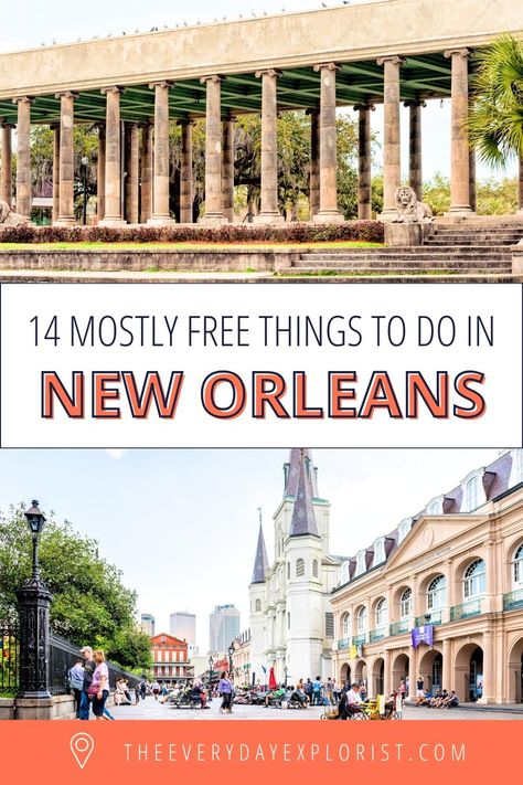 Discover the charm of New Orleans without breaking the bank! This vibrant city offers a rich mix of culture, history, and delicious cuisines - and the best part? Many of its must-see attractions and activities are absolutely free (or close to it!) Get ready to fall in love with the Big Easy all over again as I take you on a fun-filled tour of the 14 mostly free things to do in New Orleans, Louisiana! Free Things To Do In New Orleans, Day Trips From New Orleans, Locals Guide To New Orleans, 24 Hours In New Orleans, New Orleans Off The Beaten Path, New Orleans Vacation, Louisiana Travel, Budget Travel Destinations, The Big Easy