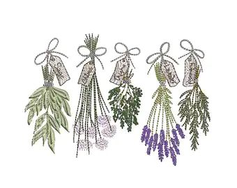 AtlasEmbroidery - Etsy Herb Embroidery Patterns, Herbs Provence, Herbs Embroidery, Sage Embroidery, Herb Embroidery, Lavender Pattern, Rosemary Sage, Hanging Herbs, Herbs De Provence