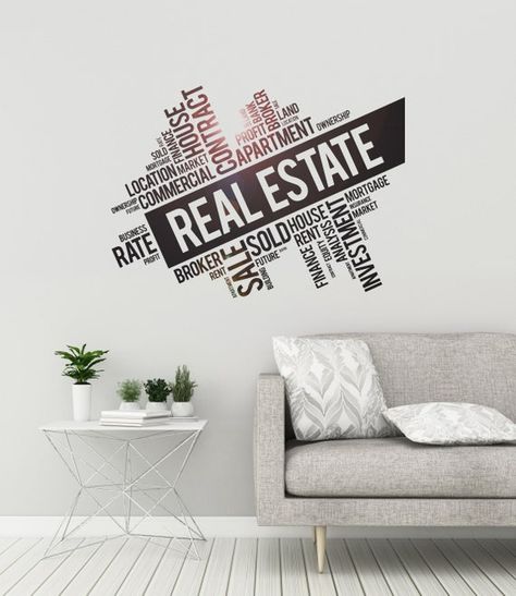 Real Estate Vinyl Wall Decal Realtor Broker Agency Business | Etsy Relax Massage, Decorating With Sticks, Agency Office, Cloud Stickers, Boy Room Art, Real Estat, Real Estate Office, Room Stickers, Business Decor