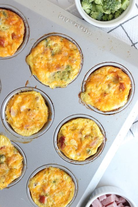 Egg And Broccoli Muffins, Broccoli Egg Muffins, Muffin Eggs, Broccoli Cheddar Egg Muffins, Brekky Ideas, Ham Broccoli, Vegetable Bake Recipes, Bacon Muffins, Heavens Gate