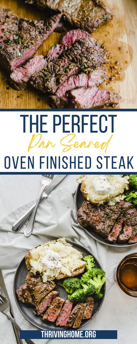 Pan Searing Steak, How To Cook A Good Steak On The Stove, Cast Iron Steaks With Herb Butter, Best Steak On Stovetop, Oven Sirloin Steak Recipes, Steak In Pan With Butter, Best Stove Top Steak, Ribeye Stove Top Recipe, Sirloin Steak Pan Seared