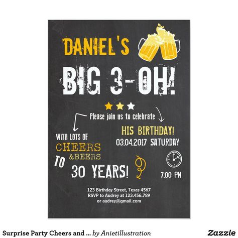 Cheers And Beers Birthday, Mens Birthday Party Invitations, Dirty 30 Party, Beer Invitation, 30th Birthday For Him, 30th Birthday Themes, 30th Birthday Party Invitations, Cheer Party, Birthday Cheers