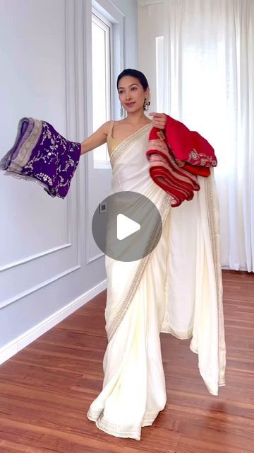 Isha Borah on Instagram: "Saree with dupatta drape! 🎀  2 quick drapes using saree and dupatta, something that you can try this wedding season!  Which style would you like to try?   #stylingideas #sareedraping #sareestyling #sareelovers" Long Jacket Saree Style, Dupatta Draping With Saree, Saree As Dupatta, Saree To Western Dress, Sari Look For Wedding, Muslim Saree Style, 2 Saree Draping Styles, 2 Dupatta Draping, Saree Dupatta Style