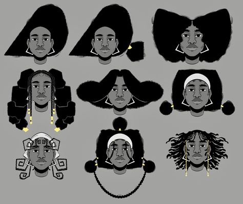 Black Hairstyles Art, Poc Drawing, Warrior Inspiration, Braids And Locs, Hair References, Character Design Ideas, Black Characters, Black Artwork, Black Anime Characters