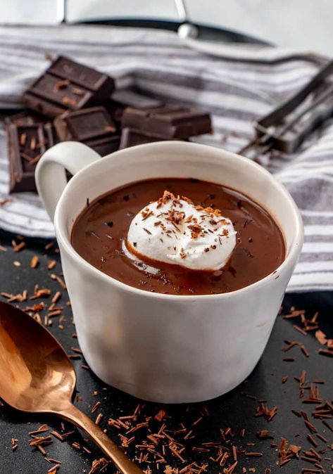 This Italian Hot Chocolate or Cioccolata Calda is a thick and creamy chocolate drink that has minimal ingredients, is comforting and easy and quick to make. #chocolate #hotchocolate #drinks #comforting #creamy #rich #tasty #recipe #delicious #yummy Rich Hot Chocolate Recipe, Italian Hot Chocolate Recipe, Italian Hot Chocolate, Pumpkin Hot Chocolate, Gingerbread Hot Chocolate, Chocolate Aesthetic, Chocolate Gravy, Salted Caramel Hot Chocolate, Italian Drinks