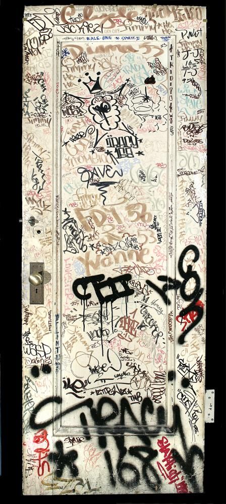 A Brief History of New York: Selections from A History of New York in 101 Objects. On view until November 30, 2014. Door with graffiti tags from the studio of Jack Stewart, 1970s. Metal, paint. Gift of regina Serniak Stewart, New-York Historical Society 2011.3. Graffiti History, Famous Graffiti Artists, Graffiti Tags, Illustrated Words, New York Graffiti, Graffiti Tagging, New York Art, November 30, Graffiti Artist