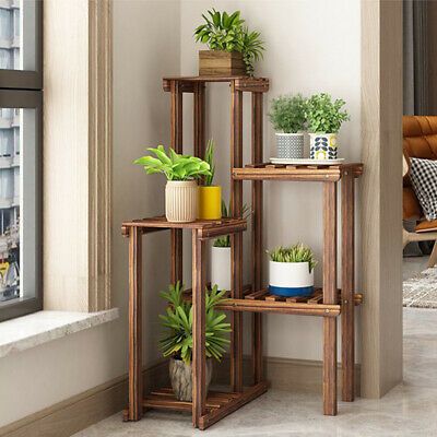 6 Tier Wooden Plant Stand Carbonized Wood Plant Stand Holder Flower Display Stand Flower Pot Rack Bonsai Display Bench Patio Shelf Porch Dining Room Living Room Bathroom Indoor Outdoor. Pot Shelf, Window Diy, Flower Indoor, Garden Plant Stand, Stand Flower, Corner Plant, Plant Window, Tall Plant Stands, Plant Room