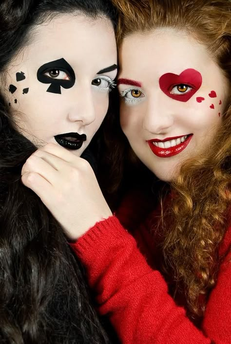 Poker Faces by LadyBranwick on DeviantArt Alice In Wonderland Makeup, Wonderland Makeup, Circus Makeup, Fantasy Make-up, Halloween Make-up Looks, Alice In Wonderland Costume, Pride Makeup, Halloween Eye Makeup, Painted Faces