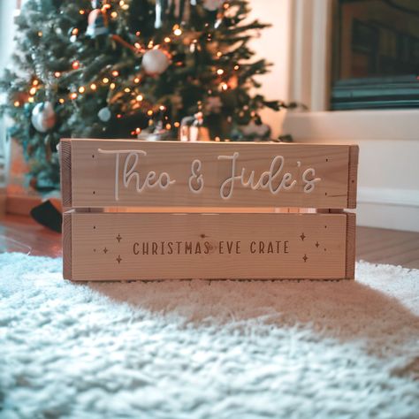 Personalised Christmas Eve Crate Box Treats - Etsy Christmas Eve Crate, Personalised Christmas Eve Box, Personalized Gift Tags, Christmas Eve Box, Baby Coming, Treat Boxes, Little People, Christmas Eve, Personalized Christmas