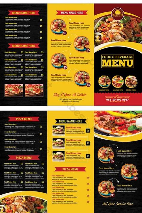 Food Menu Template Free Design, Menu Layout Templates, Trifold Menu Design Layout, Menu Card Design Restaurant, Brochure Design Food, Menu Card Design Creative, Trifold Menu Design, Food Brochure Design, Menu Poster Design