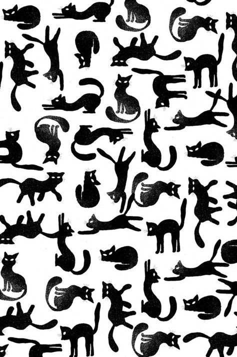 Cat Pattern Design, Black Cat Pattern, Black And White Patterns, Ladies Man, Cats Pattern, Cat Illustrations, Tableau Art, Wallpaper Pattern, White Cats