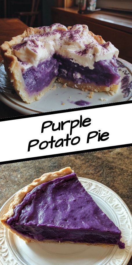 Vibrant Purple Sweet Potato Pie Recipe | Unique Holiday Dessert Add a splash of color to your dessert table with our stunning Purple Sweet Potato Pie! This rich and creamy treat, made with purple sweet potatoes, coconut milk, and warm spices, is perfect for any special occasion. Easy to bake and deliciously unique, it's a must-try for your next holiday gathering! ..... Unique Holiday Desserts, Purple Sweet Potato Pie, Purple Potato Recipes, Homemade Crust, Sweet Potato Pies Recipes, Purple Sweet Potato, Purple Potatoes, Purple Sweet Potatoes, Potato Pie