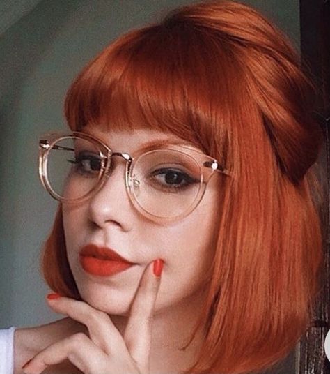 Red Hair Glasses, Red Hair And Glasses, Short Auburn Hair, Bangs And Glasses, Cut Glasses, I Love Redheads, Pretty Redhead, Bright Red Hair, Beautiful Red Hair